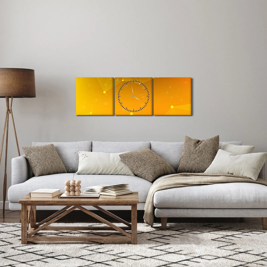 Abstraktný žltý obraz (s hodinami) (90x30 cm)