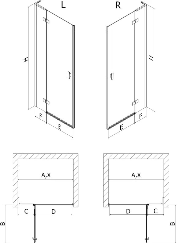 Mexen Mist-H L, 1-krídlové sprchové dvere ľavé 110 cm, číre sklo, čierny profil, 8A5L-110-000-70-00-L