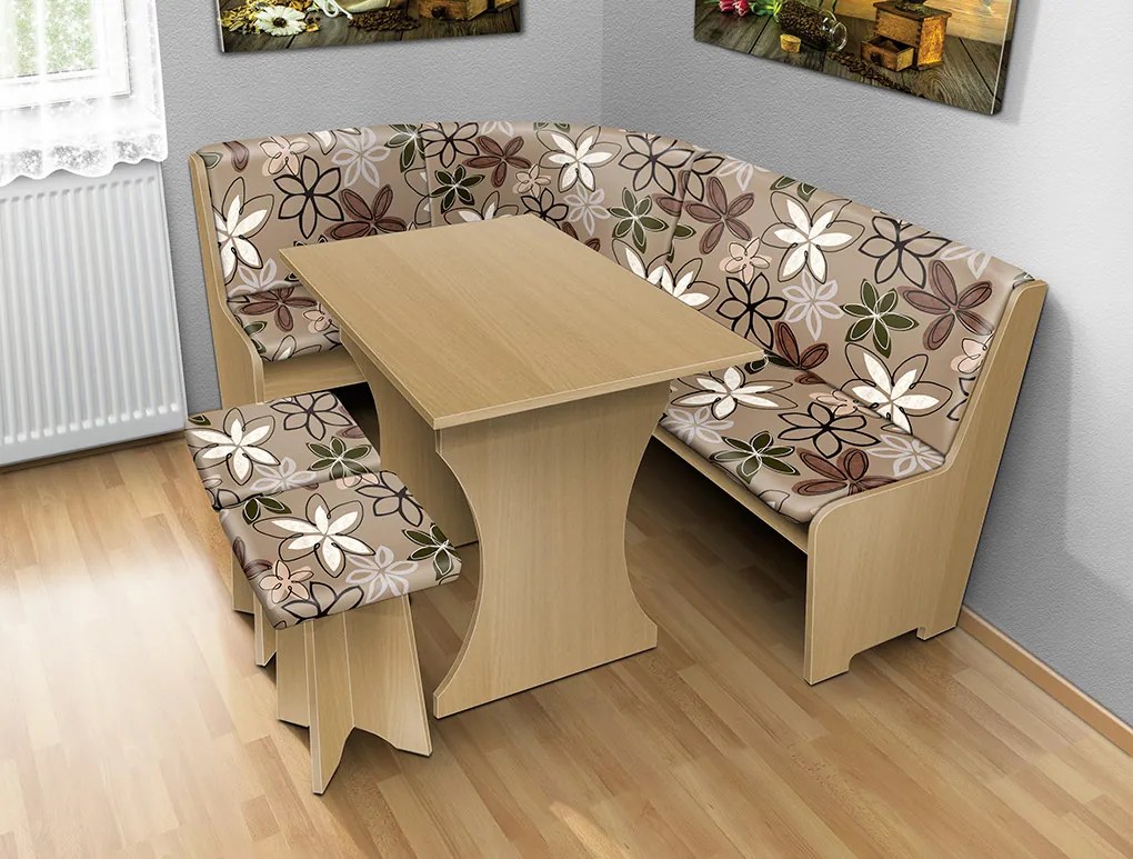Nabytekmorava Jedálenská rohová lavica sa štokrlemi a stolom farba lamina: biela 113, čalúnenie vo farbe: Alova šedá