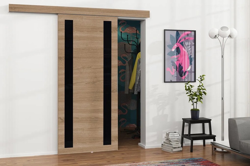 Posuvné dvere Mereno VI 90, Farba:: Biela / Grafit + čierny lacobel