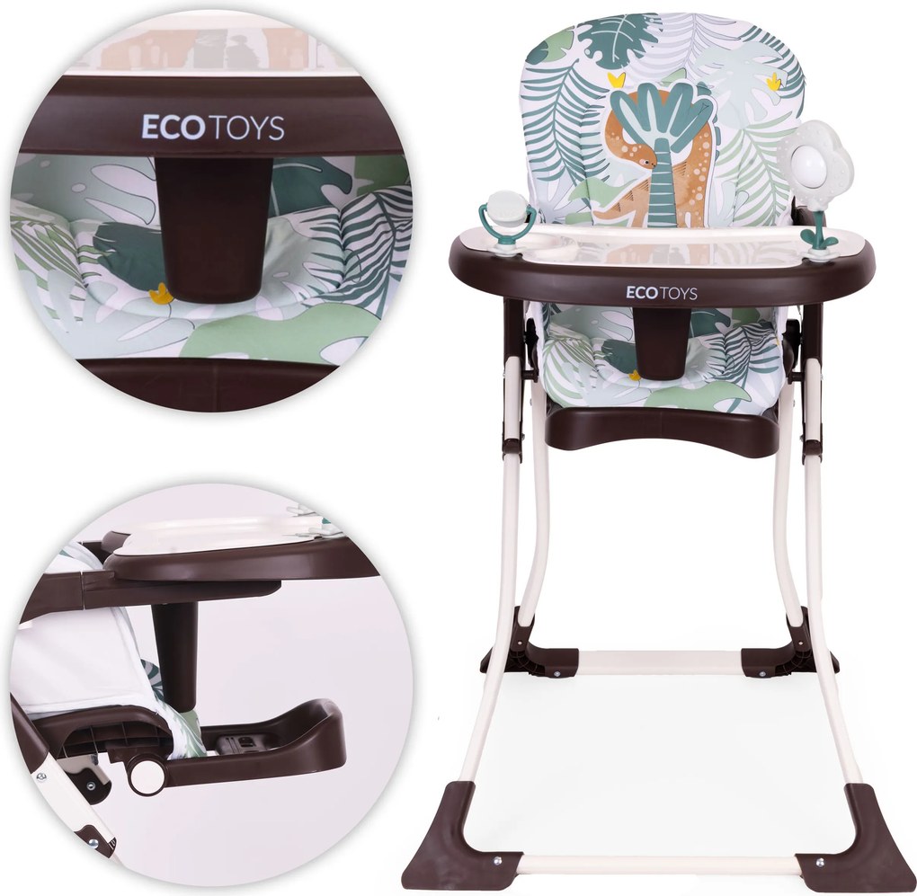 ECOTOYS Detská jedálenská stolička pre deti 6–36 mesiacov, 3-bodové pásy, podnožka