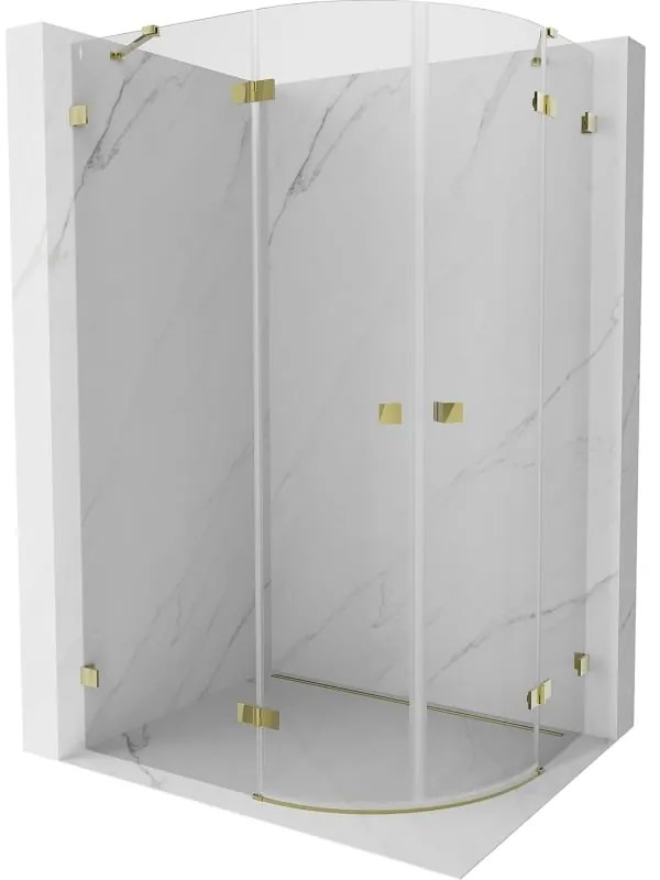 Mexen Lunar, polkruhový sprchový kút naklápací doľava 100 x 80 cm, 8mm číre sklo, zlatý profil, 833-100L-080P-50-00