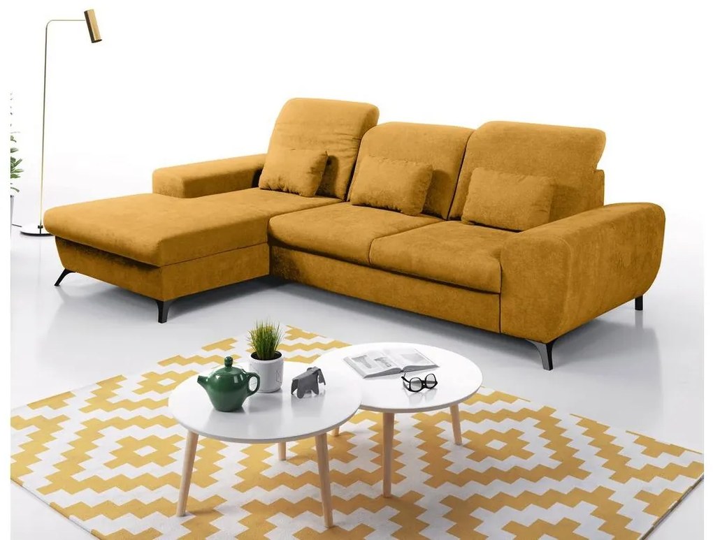 Rozkladacia rohová čalúnená sedacia súprava s úložným priestorom do L ALTA ľavá žltá