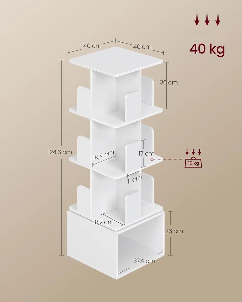 Rotačná knižnica Vasagle Grid 40 cm biela