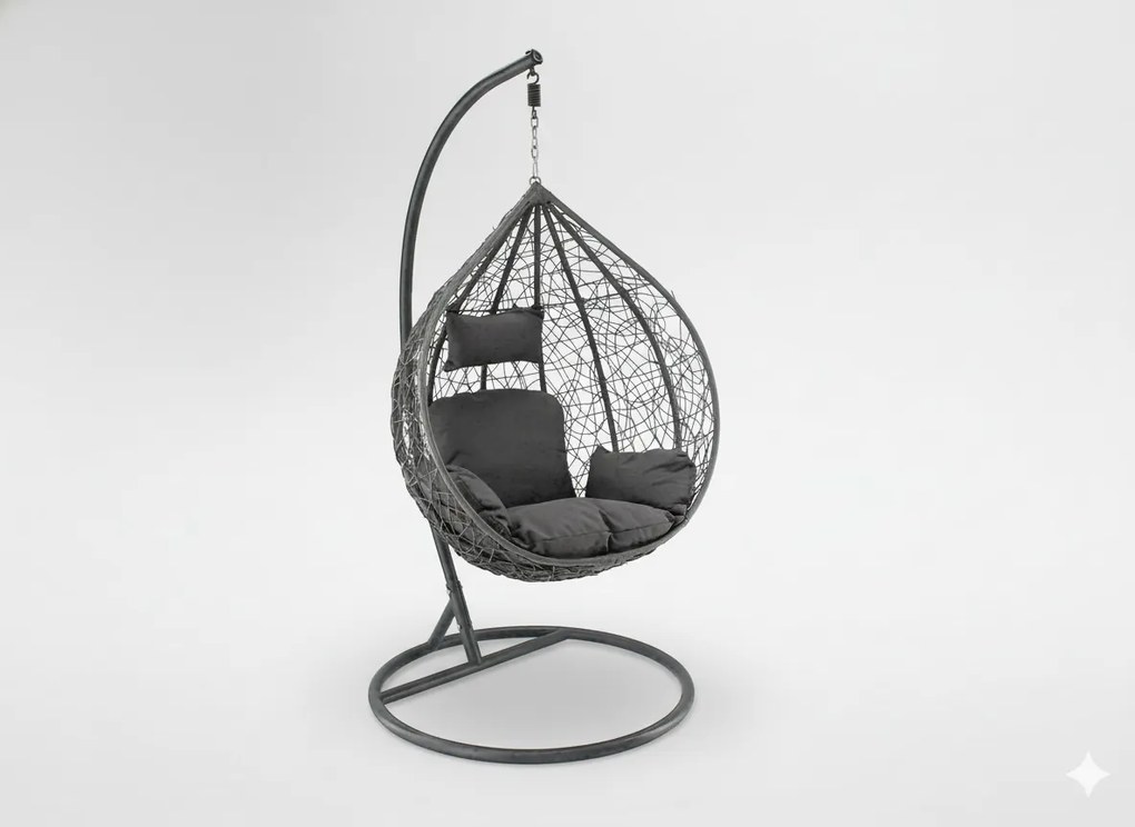 CH ZÁVESNÁ STOLIČKA, TMAVOŠEDÁ, VANKÚŠ – TMAVOŠEDÝ, RÁM – TMAVOŠEDÝ 118X107XD68CM