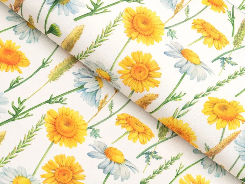 Biante Dekoračný obdĺžnikový obrus PML-104 Biele a žlté margaréty na bielom 140x220 cm