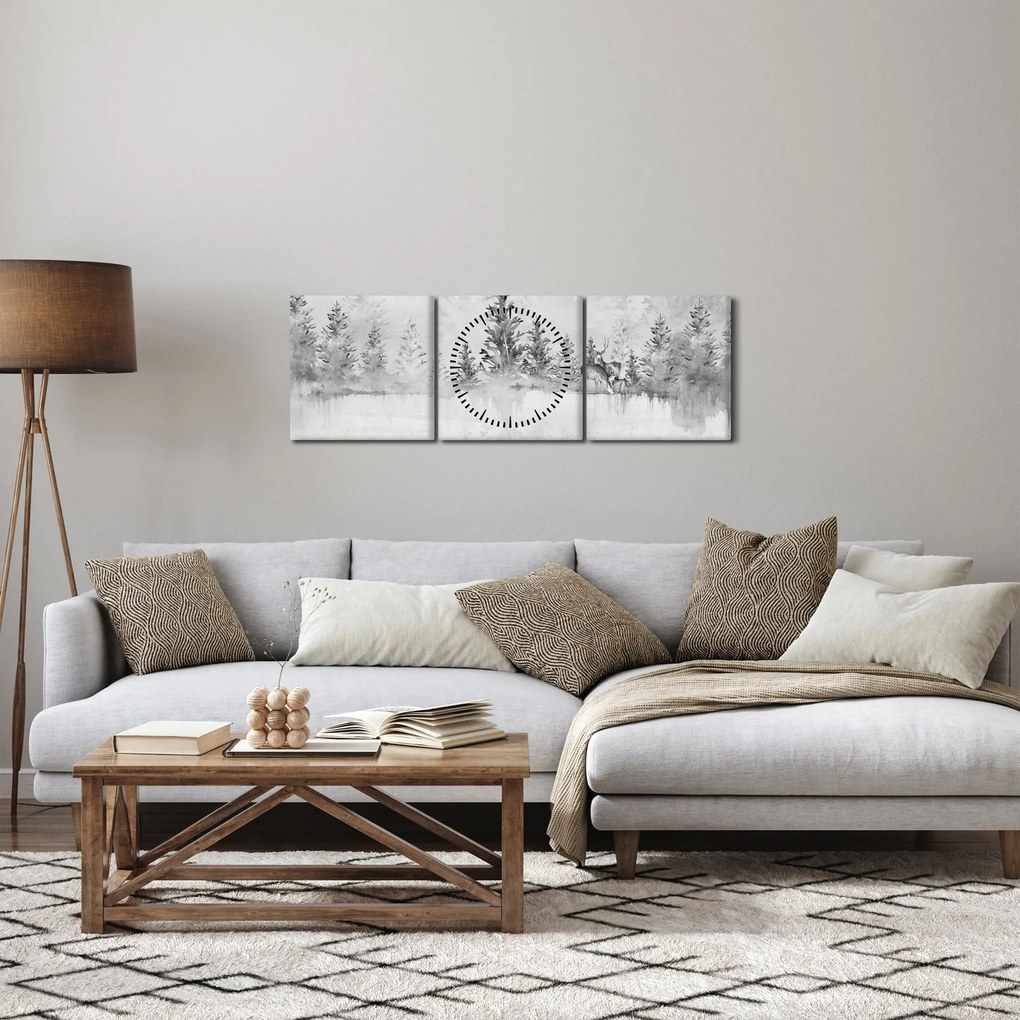 Obraz - Jelene pri jazere (s hodinami) (90x30 cm)