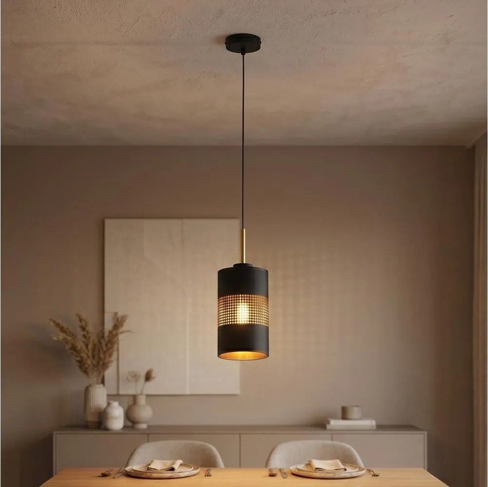 LED luster na lanku BOGART 1xE27/15W/230V čierna/zlatá