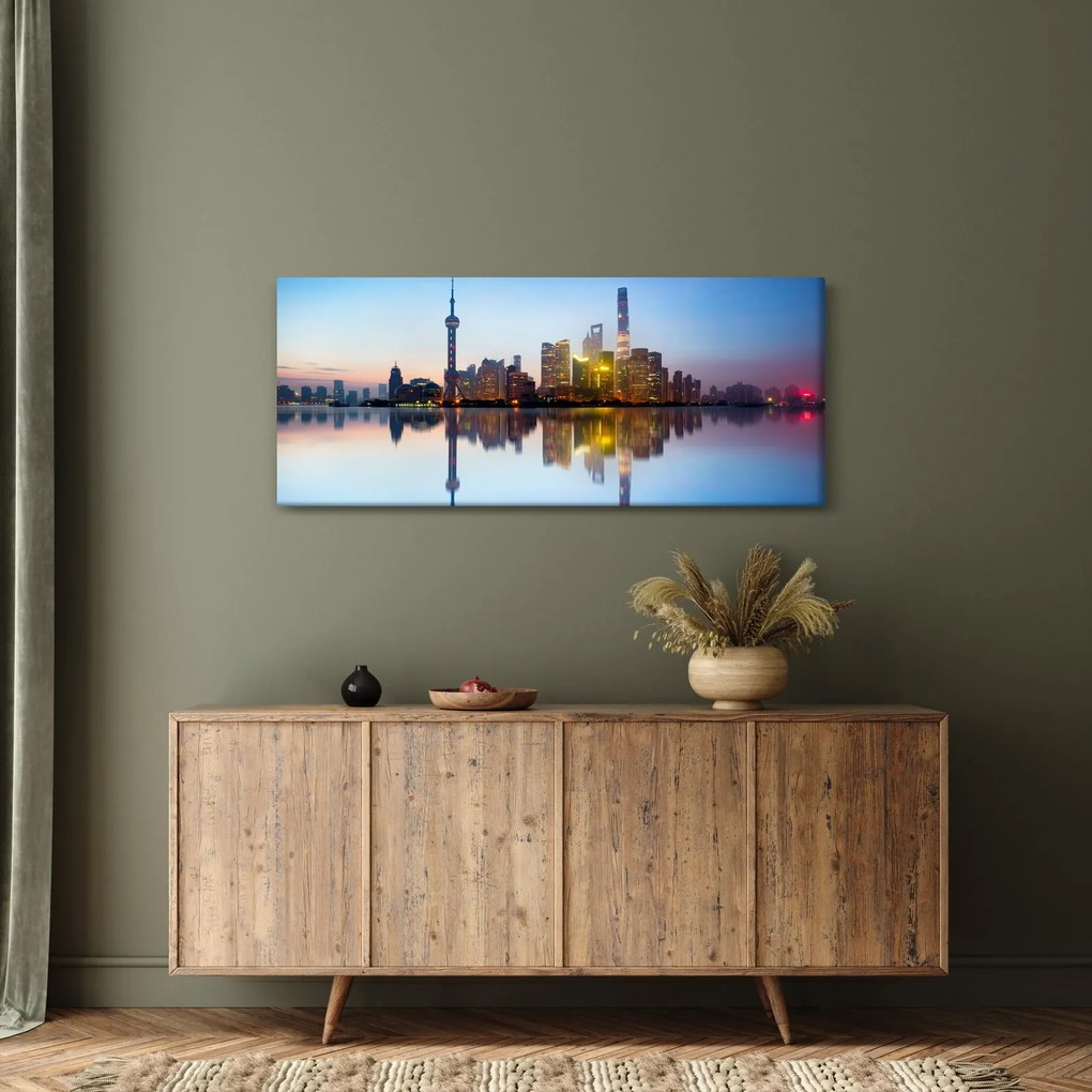 Obraz ranného neba nad Šanghajom (120x50 cm)