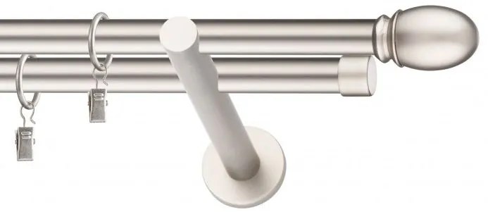 Dekorstudio Chrómová matná dvojradová garniža OVAL 19mm Dĺžka: 360cm, Typ uchytenia: Držiak dvojitý modern, Typ príslušenstva: Krúžky tiché so štipcami