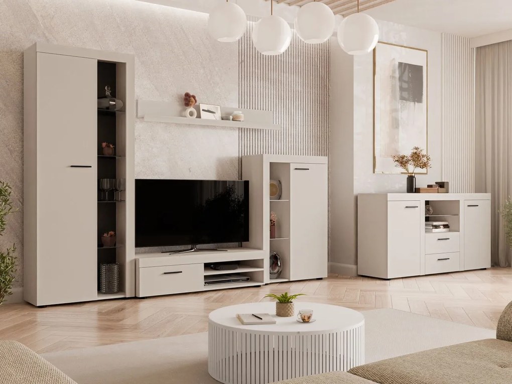 Obývacia stena Rodos s komodou, Farby: dub sonoma, Osvetlenie: osvetlenie LED