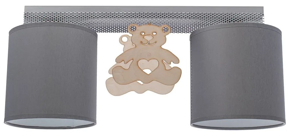 Detské stropné svietidlo Bear, 2x sivé textilné tienidlo, gre