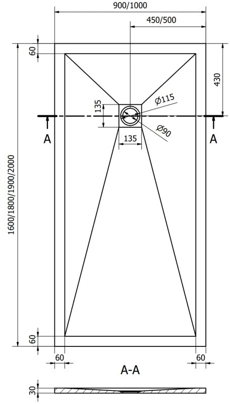 Mexen Stone+, obdĺžniková vanička z minerálneho kompozitu 200 x 100 cm, čierna matná, 44701020