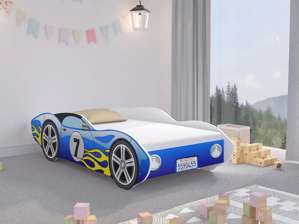Detská posteľ Ensi, Rozmer postele: 140x70, Farby: nebeská modrá / biely + plameň Mirjan24 5903211042324