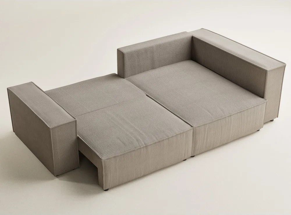 Béžová menčestrová rozkladacia/s úložným priestorom rohová pohovka (pravý roh/do L) Tonga – Maison de Rêve