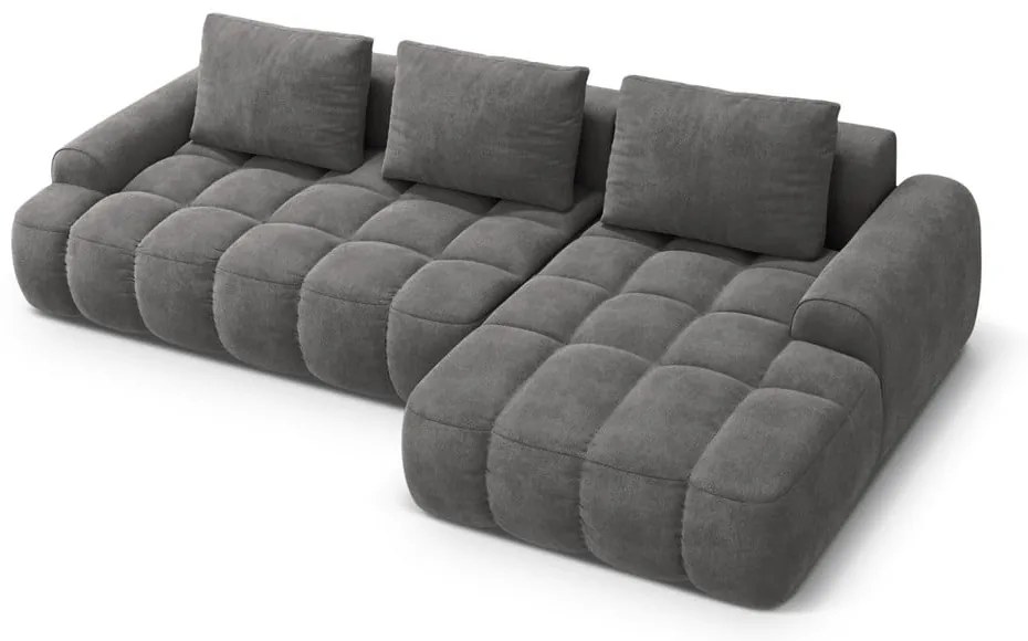 Sivá zamatová rozkladacia/s úložným priestorom rohová pohovka (pravý roh/s leňoškou) Linz – Cosmopolitan Design