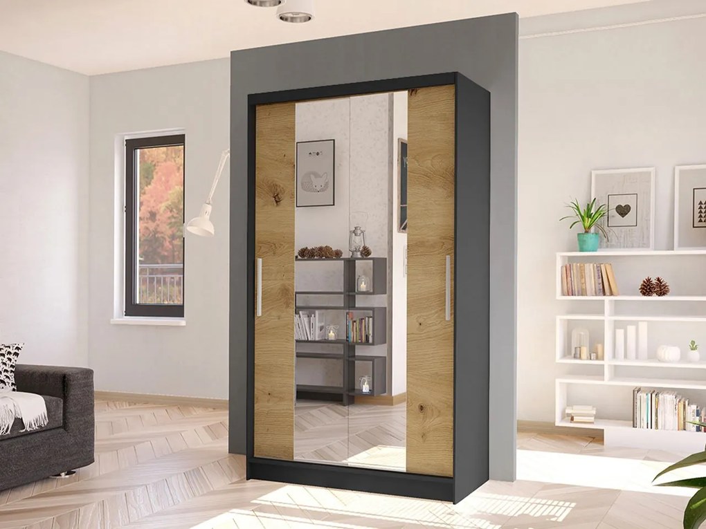 Šatníková skriňa s lustrom Kamabi II, Farby: biely / dub artisan