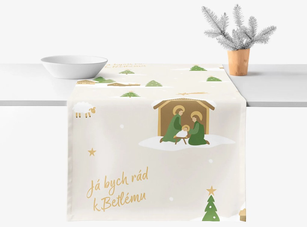 Goldea vianočný behúň na stôl 100% bavlnené plátno - pásli ovce valaši 20x140 cm