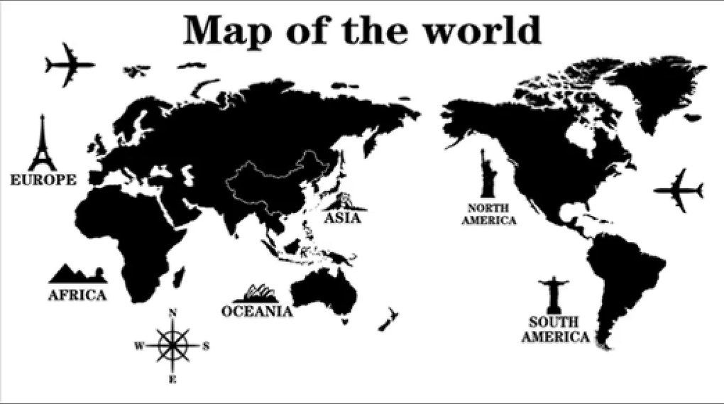 Veselá Stena Samolepka na stenu na stenu Mapa celého Sveta