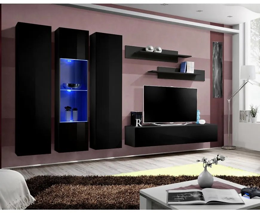 Obývacia stena Fly C5+sklo čierna