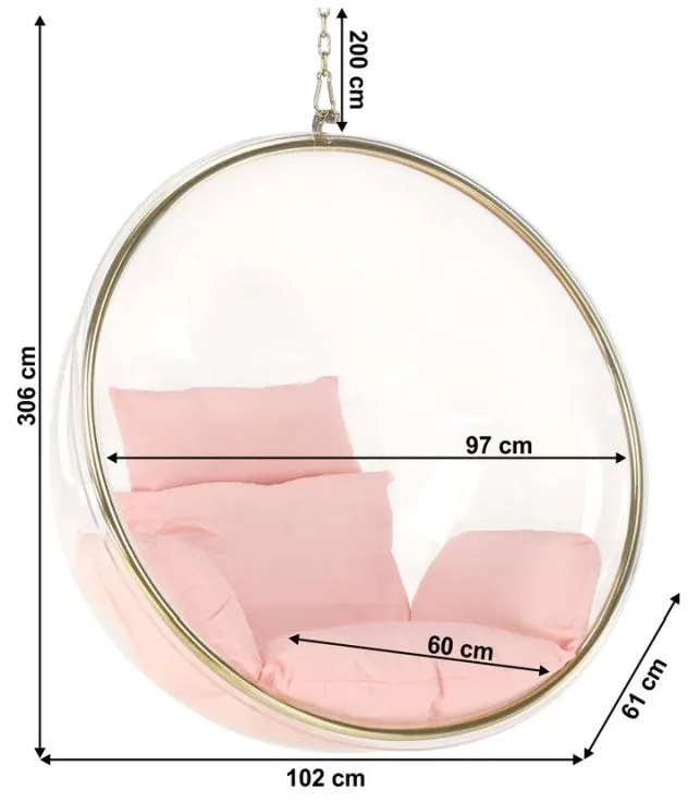 Kondela Závesné kreslo, transparentná-zlatá-ružová, BUBBLE TYP 1