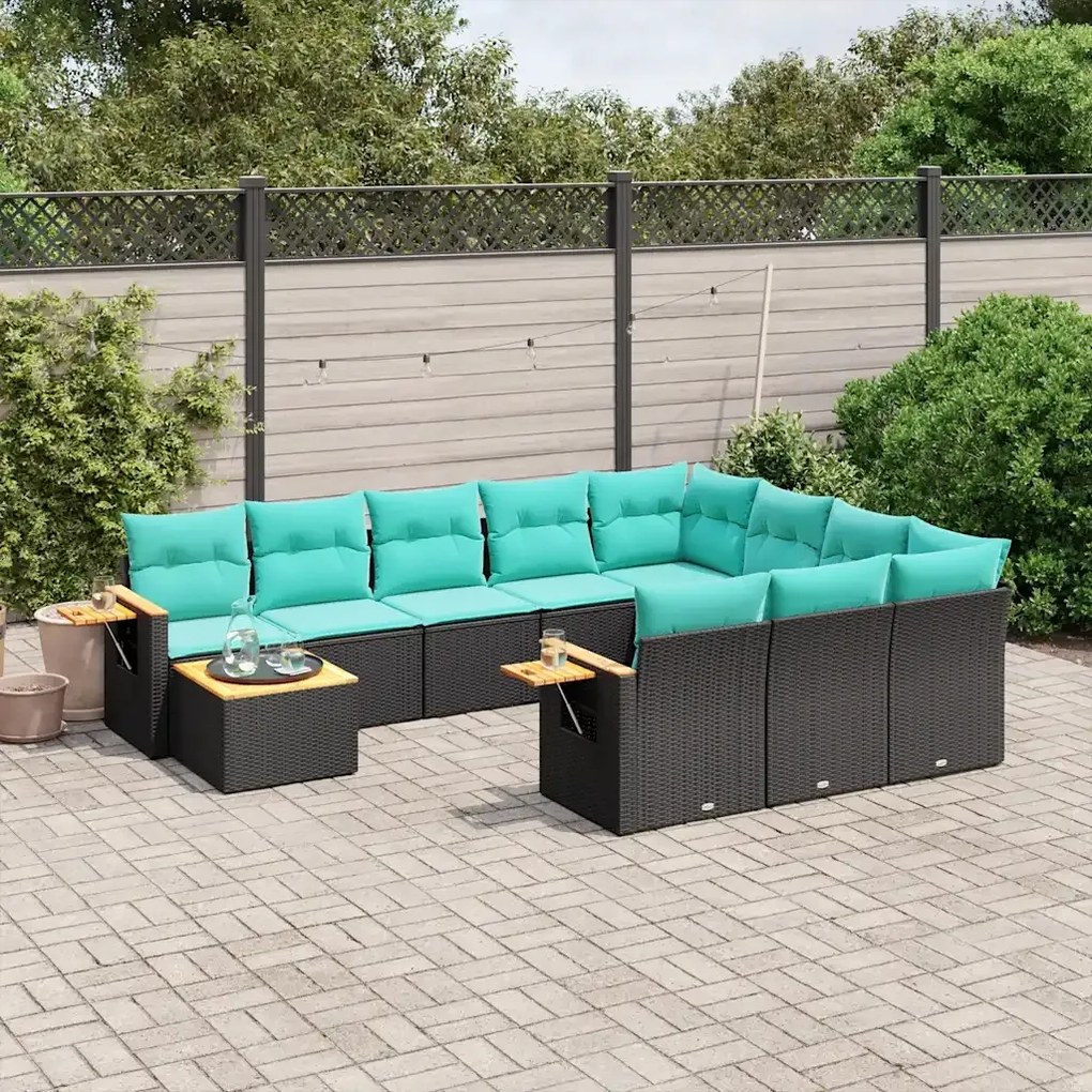 vidaXL 11-dielna záhradná sedacia súprava vankúše polyratan čierna