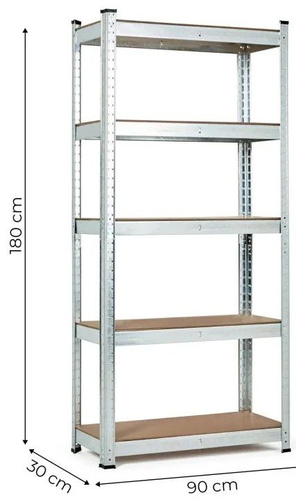 Stabilný kovový úložný regál s 5 policami 180x90x30