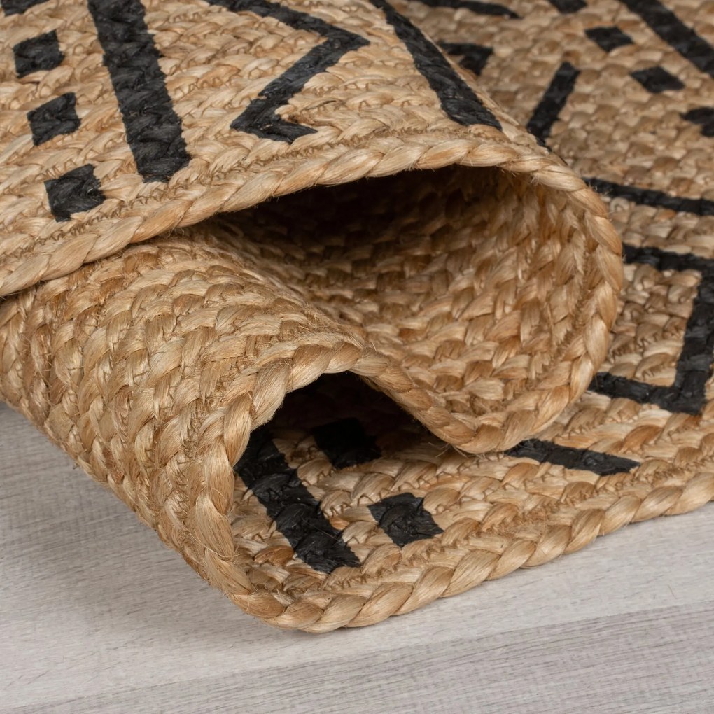 Kusový koberec Printed Jute Luis Natural/Black, 200x290, béžová, chodba / predsieň, Flair Rugs
