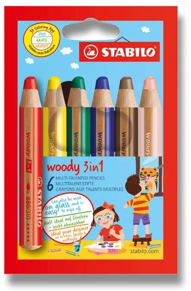 Farbičky Stabilo Woody 3 in 1 - 6 barev