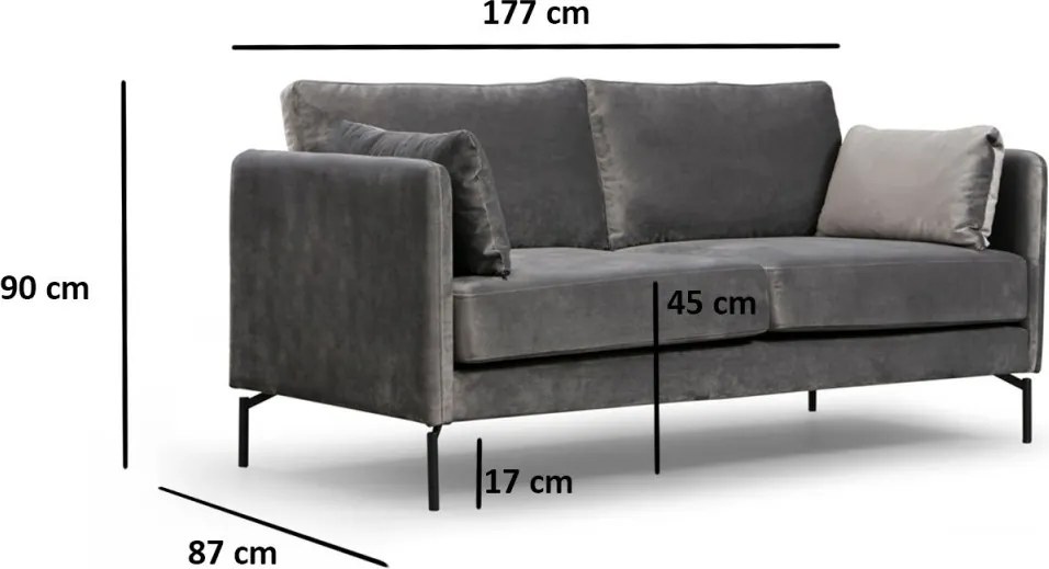 Dvoumístná pohovka Sino 177 cm šedá