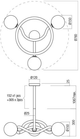 Redo 01-3257 - Luster na tyči CONFUSIO 3xE14/28W/230V pr. 76 cm čierna