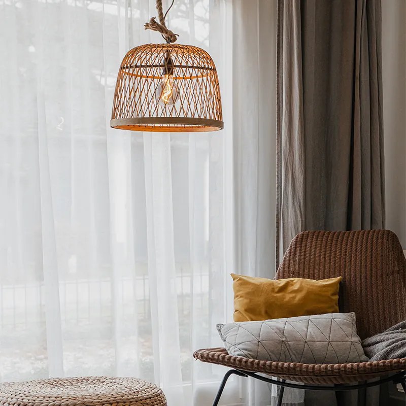 Rustikálne závesné svietidlo ratan - Calamus