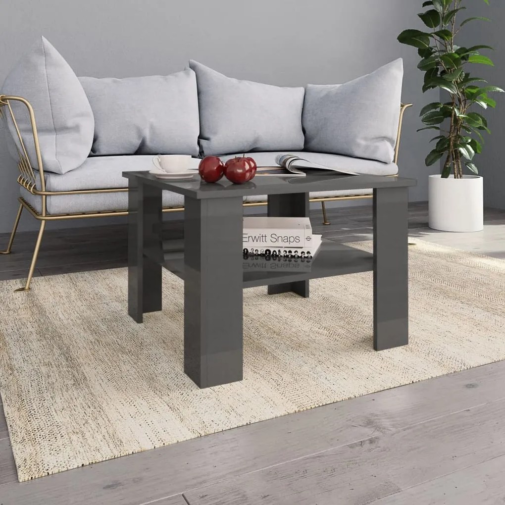 vidaXL Konferenčný stolík lesklý sivý 60x60x42 cm drevotrieska