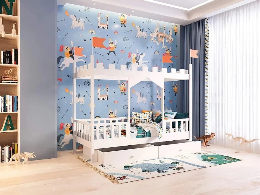 Detská posteľ zámok Dragon 4 - 120 x 200 cm - biela