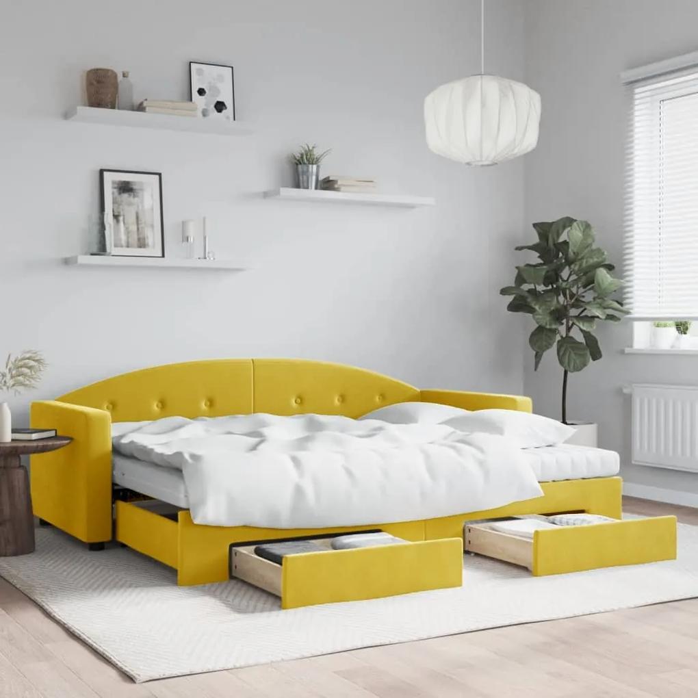Rozkladacia denná posteľ s matracmi žltá 80x200 cm zamat 3197371