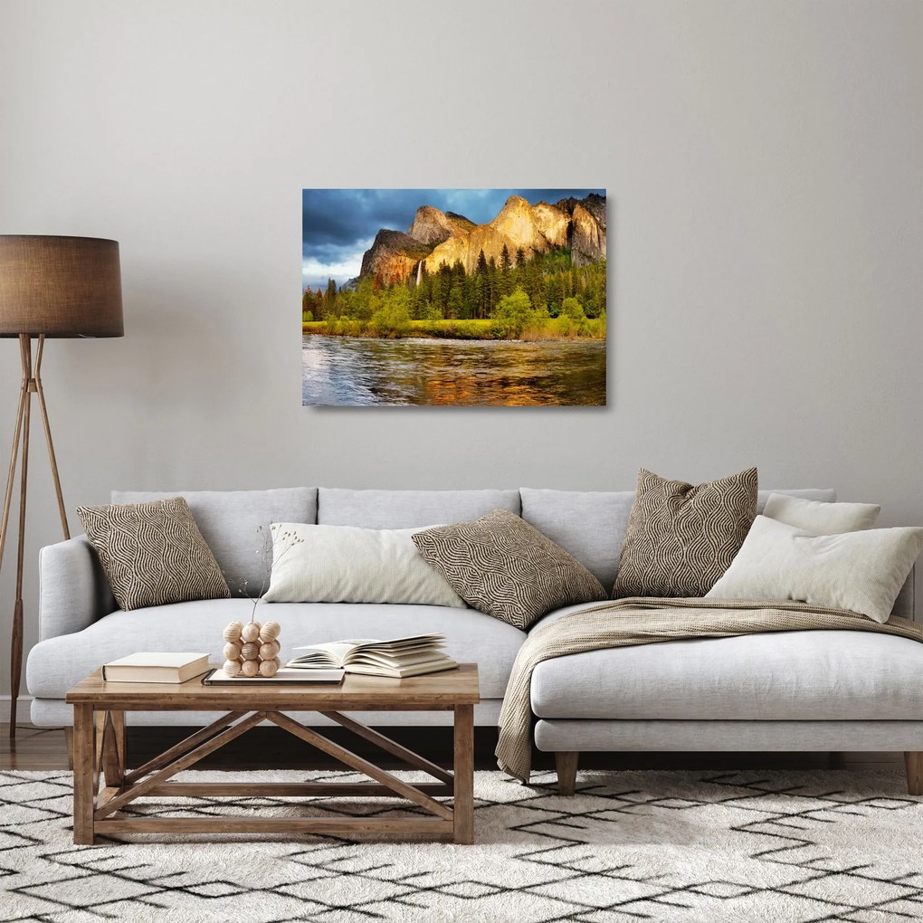 Sklenený obraz - Skaly pri jazere (70x50 cm)