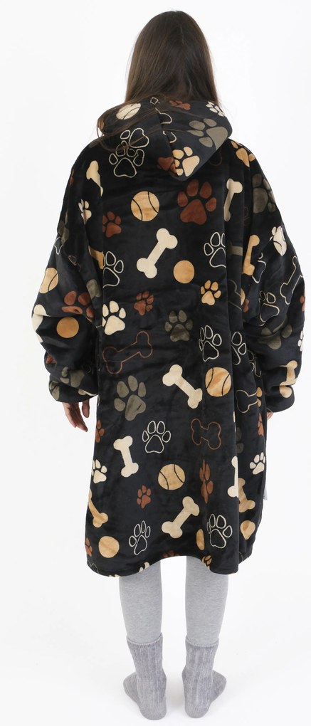 Baránková mikina mikroplyš – Psie labky čiernej veľkosť L