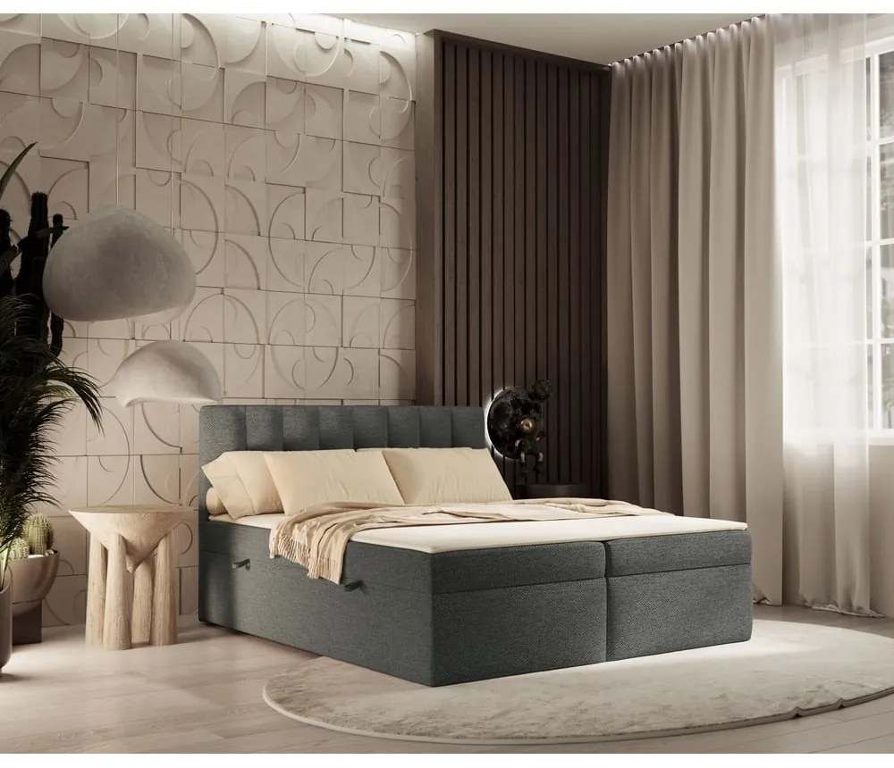 Tmavosivá boxspring posteľ s úložným priestorom 160x200 cm Novento – Maison de Rêve
