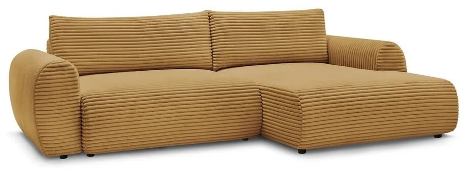 Menčestrová rozkladacia rohová pohovka v horčicovej farbe (pravý roh) Lucien – Bobochic Paris