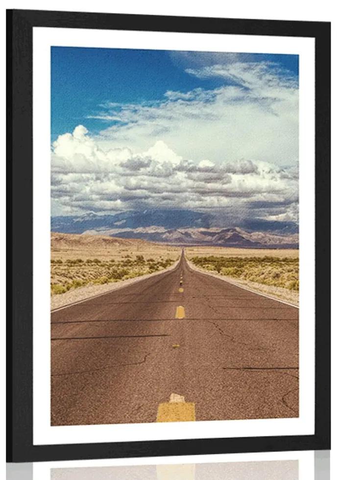 Plagát s paspartou cesta v púšti - 40x60 black