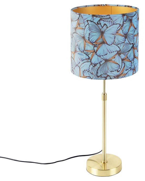 Stolná lampa zlatá/mosadzná s tienidlom z zamatu s motívom motýľov 25 cm - Parte