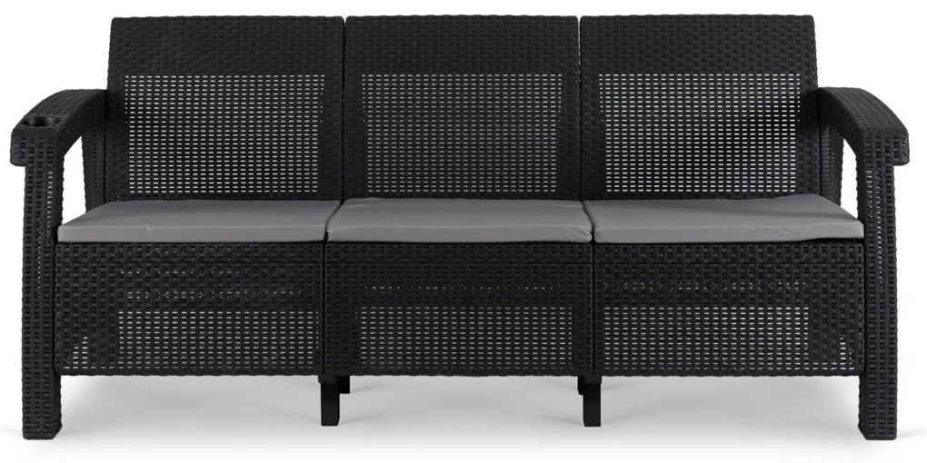 Záhradná pohovka Flint 182 cm z umelého ratanu čierna/sivá