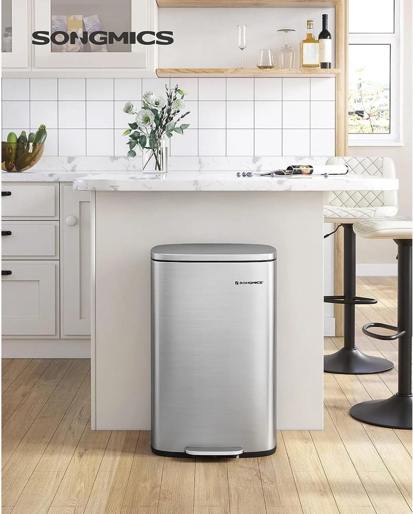 Kuchynský odpadkový kôš 50 L, pedálový, strieborný