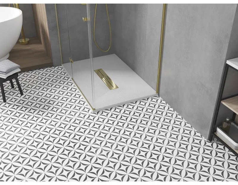 Mexen Toro, SMC obdĺžniková sprchová vanička 100 x 80 cm, biela, zlatá krytka, 43108010-G