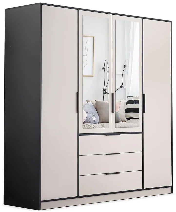 Skriňa Duarte D4 Kašmír / Čierna /Zrkadlo