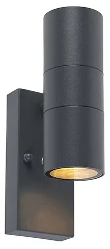 Vonkajšia nástenná lampa tmavosivá 2-svetlo so senzorom súmraku - Duo