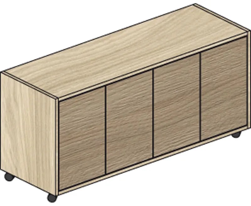Pojazdná skrinka na kolieskach s dverami LAYERS, dlhá, 1200 x 400 x 575 mm, dub prírodný / dub morený
