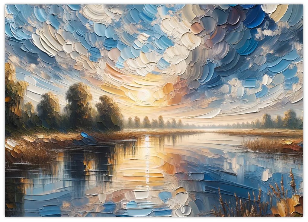 Sklenený obraz - Maľba slnka nad vodou (70x50 cm)