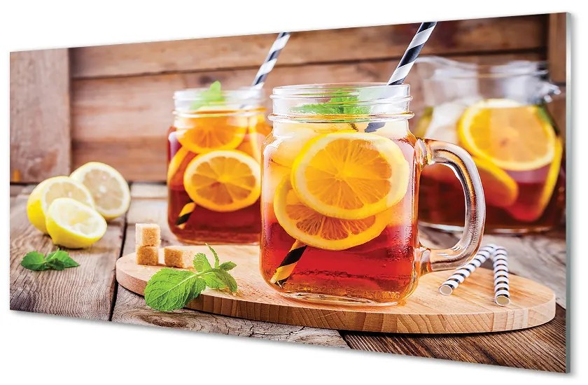 Sklenený obklad do kuchyne Ice Tea citrusové slamky 120x60 cm