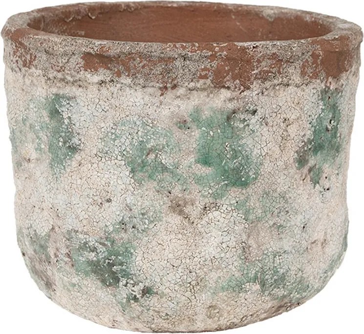 Dekoratívny béžovo-zelený antik terakotový kvetináč Teracci L - Ø 19*15 cm